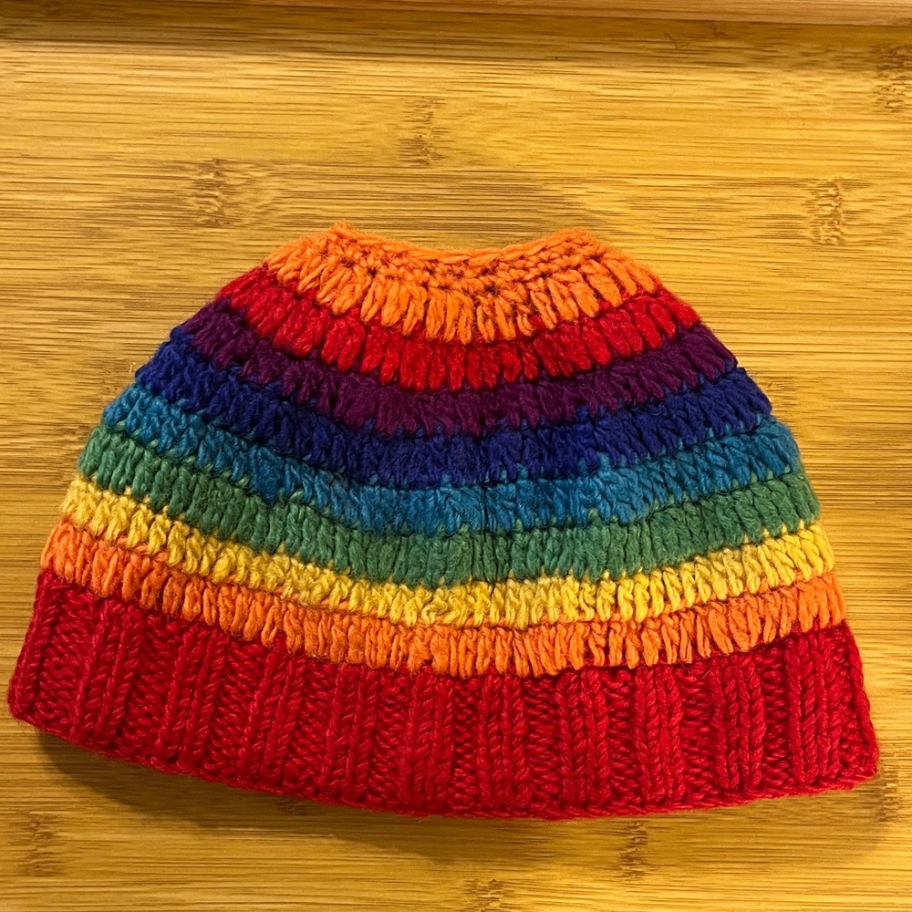 Wool Rainbow Ponytail Beanie
